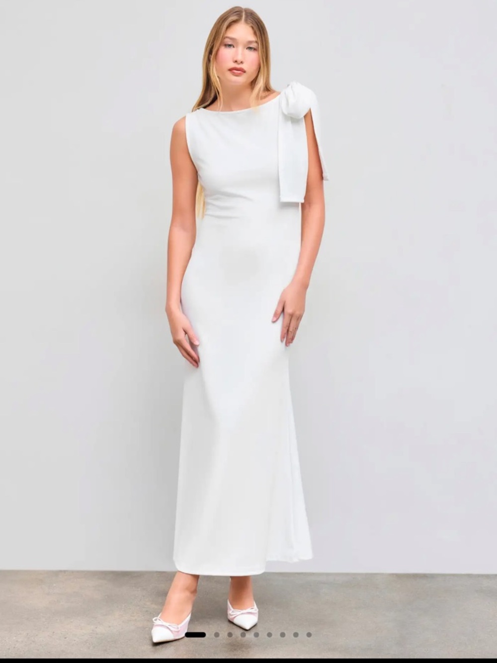 Cider White One-Shoulder Bow Maxi Dress
